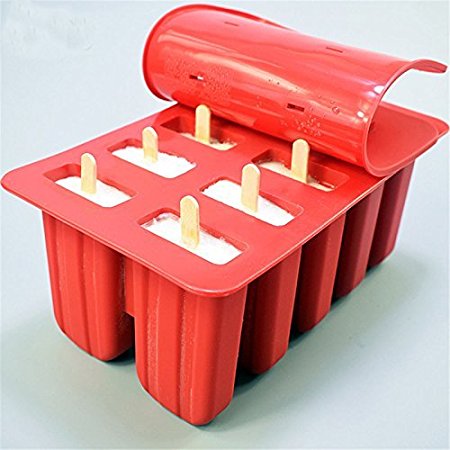 10-Cavity Frozen Ice Cream Pop Mold Silicone Popsicle Maker Lolly Mould with Cover Lid +12 Sticks