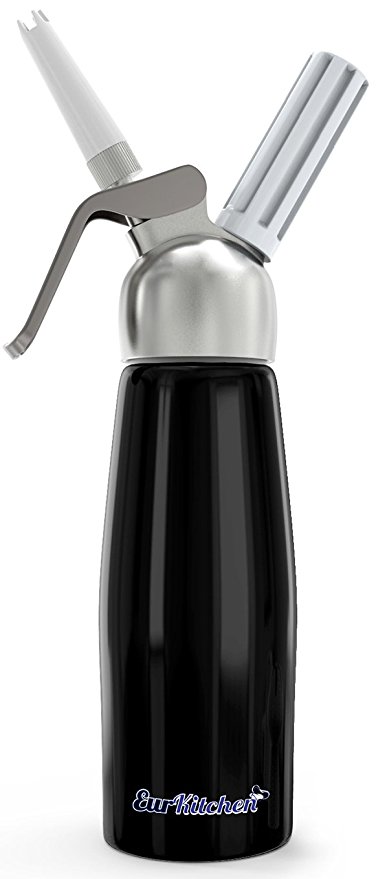 EurKitchen Professional Whipped Cream Dispenser w/ Leak-Free Reinforced Aluminum Threads for Maximum Durability and Safety - 1-Pint (Black) - Uses Standard 8-Gram N2O Cartridges (Not Included)