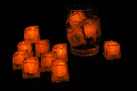 Set of 12 Litecubes Brand Jewel Color Tinted Amber Orange Light up LED Ice Cubes