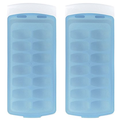 OXO Good Grips No-Spill Ice Cube Tray with Silicone Lid, 8.8 oz., White/Blue (Set of 2)