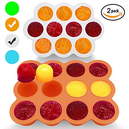 Silicone Freezer Tray for Baby Food Storage 2 Pack- Reusable Baby Food Storage Containers - Vegetable & Fruit Purees and Breast Milk - BPA FREE & FDA Approved