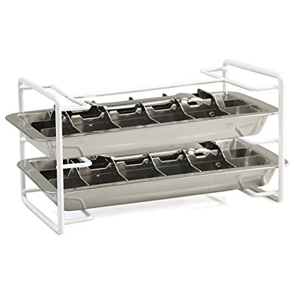 Onyx White Ice Cube Tray Stand with 2 Stainless Steel 18 Cube Ice Cube Trays