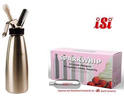 iSi Stainless Profi Quart Whipped Cream Dispenser plus 24 Sparkwhip iSi Chargers
