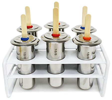 Danny's World Stainless Steel Popsicle 6 Piece Mold and Rack Set - Includes 30 Reusable Bamboo Sticks