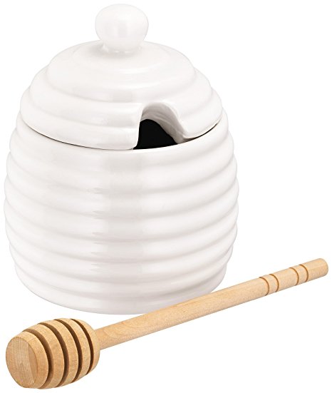 Judge Table Essentials Ceramic White Honey Pot with Lid, 7 floz