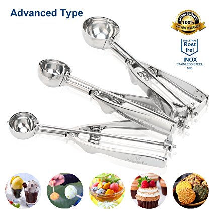 Anleolife Stainless 18/8 Ice Cream Scoops Cookies Scoopers Melon Baller Cupcake Top Maker Set of 3, for Candy Dough Batter, LIFETIME Guarantee