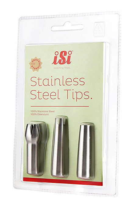 iSi Best Selling Professional Quality Stainless Steel Replacement Decorator Tips - Set of Three, Tulip, Star and Straight Great for a Variety of Applications