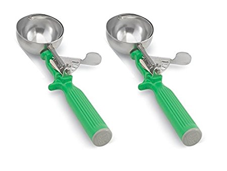 Vollrath 47142 Round Stainless Steel Dishers, Set of 2 (Size 12, 2 2/3-Ounce, Green)
