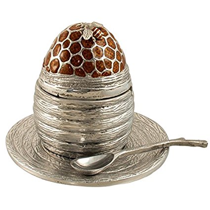 Beehive Honey Server by Quest, Serving Pieces In Brown::Silver Size: 5.75Hx4.5D