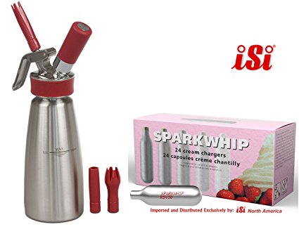 iSi Stainless Gourmet Pint Whipped Cream Dispenser plus 24 Sparkwhip iSi Chargers