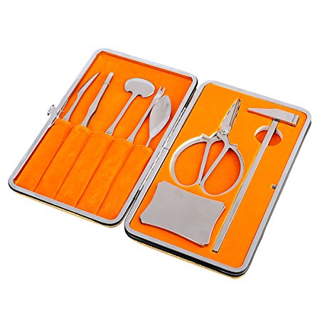 Seafood Tools, Yamix 8Pcs Lobster Crab Cracker and Forks Tool Set Seafood Tool Kit with Golden Leather Case