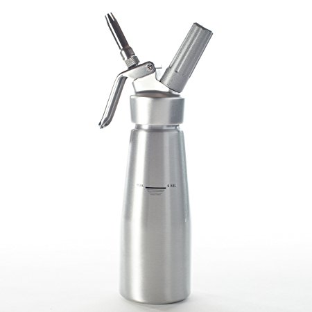Ketzie Professional Aluminum Canister Whipped Cream Dispenser with Stainless Steel Piston - 3 Decorating Tips/Nozzles - 500 ml-1 Pint Whipper Requires 8 gram N2O Cartridges/Chargers (not incl.)