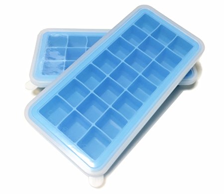 EPHome 2Pack Platinum Silicone Ice Mold Frozen Ice Tray with Silicone Lid, Totally 42 Cubes (Blue Cube)