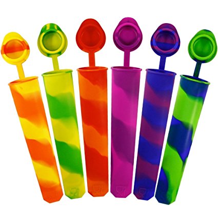 Popsicle Molds KIDAC DIY Silicone Ice Pop Maker Sleeves with Anti-lost Attached Lids for Kids BPA Free - Dishwasher Safe (Extra Thick 1 Set of 6 Colors)