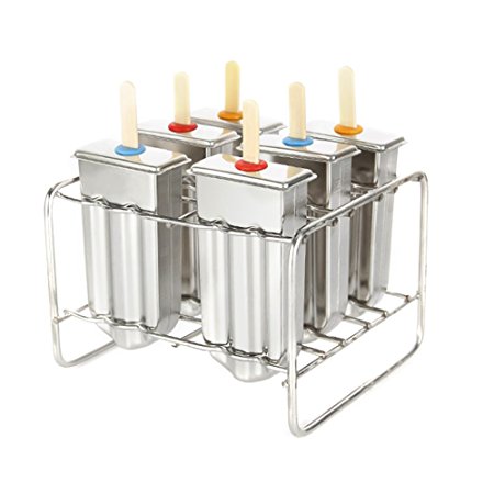Jia Jia Trade Set of 6 Stainless Steel Popsicle Mold Classic Pop Molds Reusable Popsicle Molds Ice Pop Molds Maker Ice Pop Makers Popsicle Molds Set (Size1)
