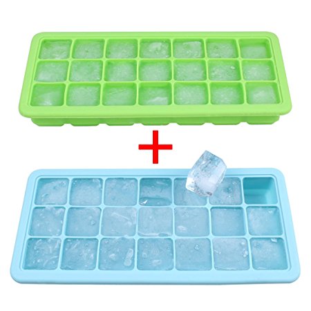 2Pack Silicone Ice Cube Trays with Lids Set - Cake/Chocolat Model - Flexible/High-temperature Rubber Plastic Stackable Mini Cocktail Whiskey Ice Cube Mold Storage Containers - 42Cubes