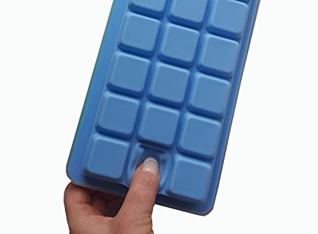 SILICONE ICE CUBE TRAY with LID Easy Pop Release Flexible Plastic Storage Container, 21 Cubes, BPA Free, BLUE, Best for Whiskey Cocktails, Great Gift for Kitchen