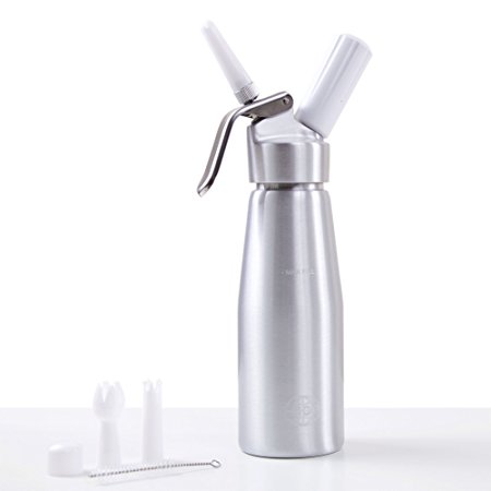 ICO Professional Whipped Cream Dispenser for Delicious Homemade Whipped Creams, Sauces, Desserts, and Infused Liquors - uses 8g N2O cartridges (1 Pint, Silver)