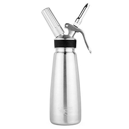Stainless Steel Whipped Cream Dispenser by SWEETNIK – Professional 500ml Cream Whipper , Large Siphon with 3 Various Nozzles, Cleaning Brush, e-Recipes