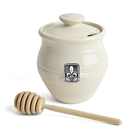 Oregon Stoneware Studio Fleur de Lys Honey Pot, Whipping Cream