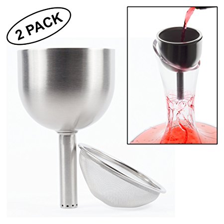 3in1 Steel Funnel with Strainer (Wine Shower + Aerator + Filter) - Improves Wine & Clears Residues - Pack of 2