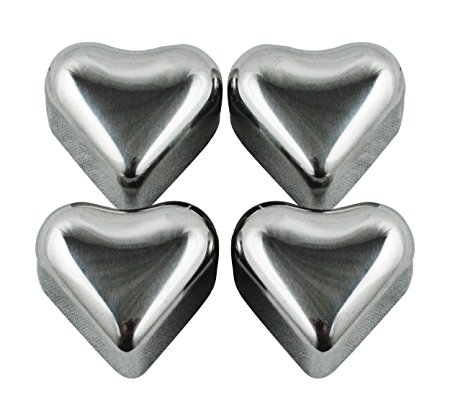 Southern Homewares Heart Shape Stainless Steel Chilling Ice Cubes Reusable Tray (Set of 4), Silver