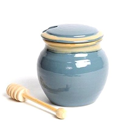 Tumbleweed Honey Pot; Light Blue Honey Keeper; Ceramic Honey Jar