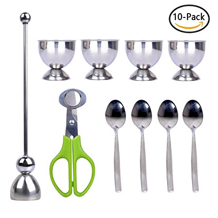 PROKITHCEN Egg Cup Holder Set with Egg Spoons and Quail Eggshell Cracker Cutter Topper for Removing Top of Soft Boiled Eggs