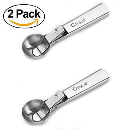 iCatsup 7inch Easy Trigger Stainless Steel Ice Cream Scoop, Water Melon and Cookie Dough Digging Spherical Shape Tool (2)
